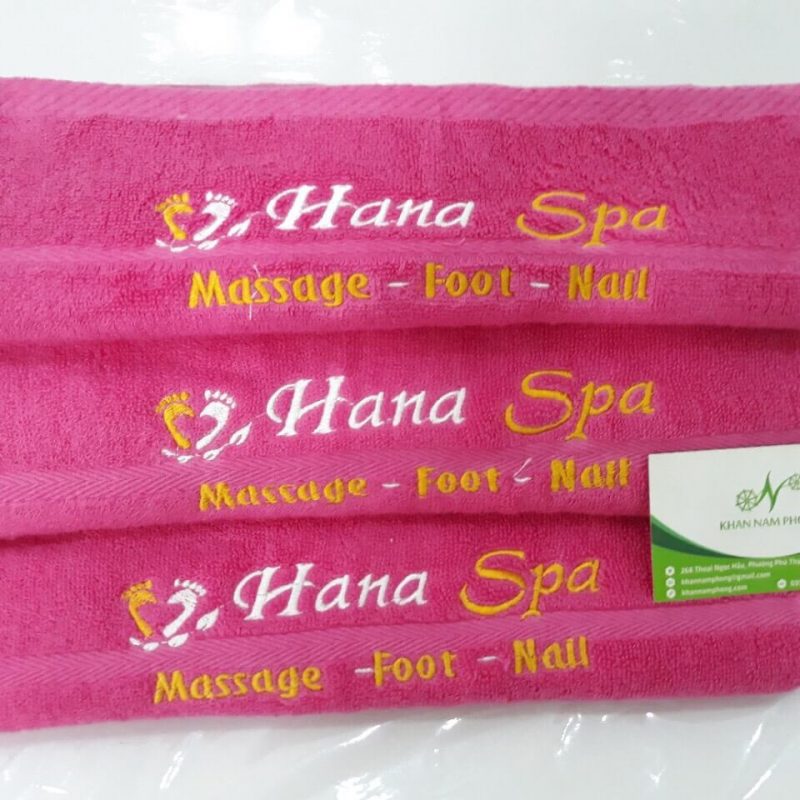 Khăn Làm Nails Màu Hồng Cotton Thêu Logo Hana Spa