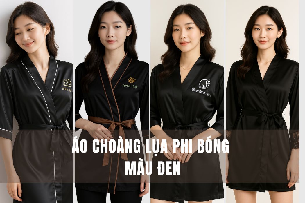 Áo choàng lụa phi bóng màu đen Nam Phong