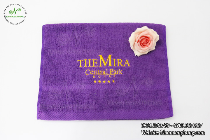 Mẫu khăn quấn tóc The Mira - Tím có thêu Logo (Cotton)