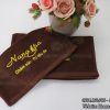 Bộ Khăn Spa Màu Nâu Cotton Thêu Logo