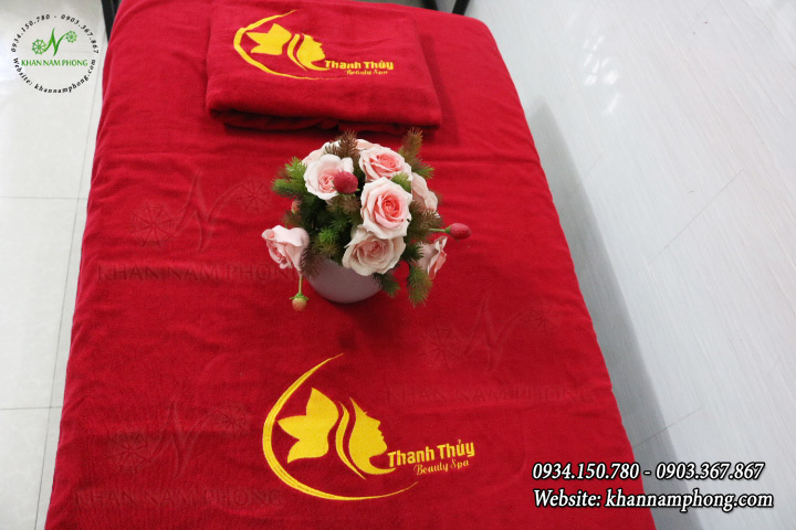 Mẫu khăn trải giường Spa Thanh Thủy Spa - Màu Đỏ (Cotton)
