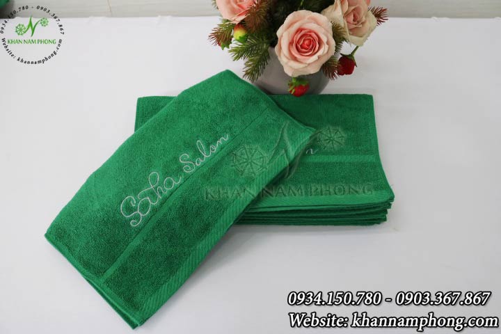 Mẫu khăn lau tay Saha Salon (Xanh Lá - Cotton)