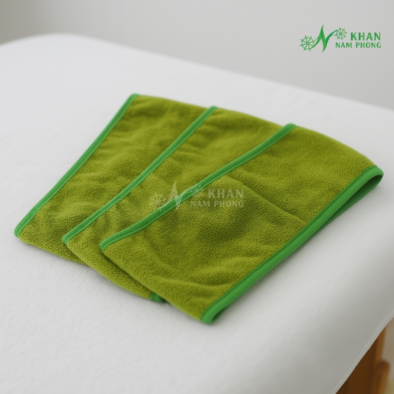 Băng Đô Microfiber Màu Xanh Lá Cho Spa Cao Cấp Thêu Logo