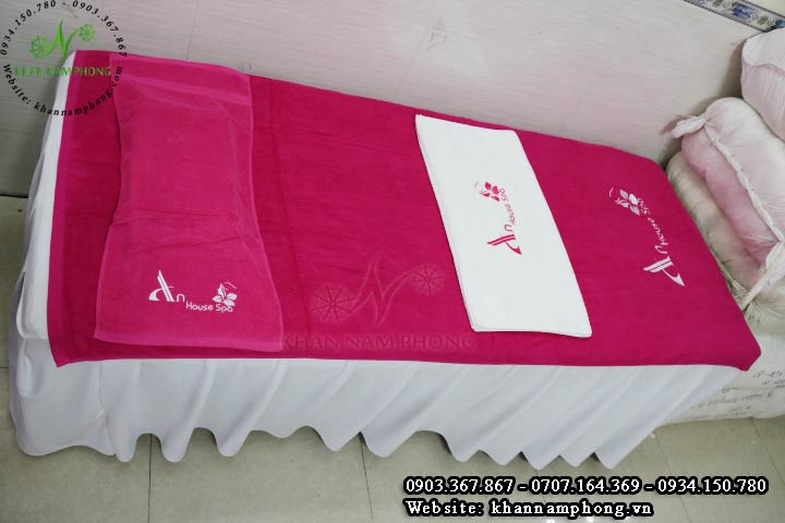 Mẫu khăn trải giường An House Spa (Hồng - Cotton)