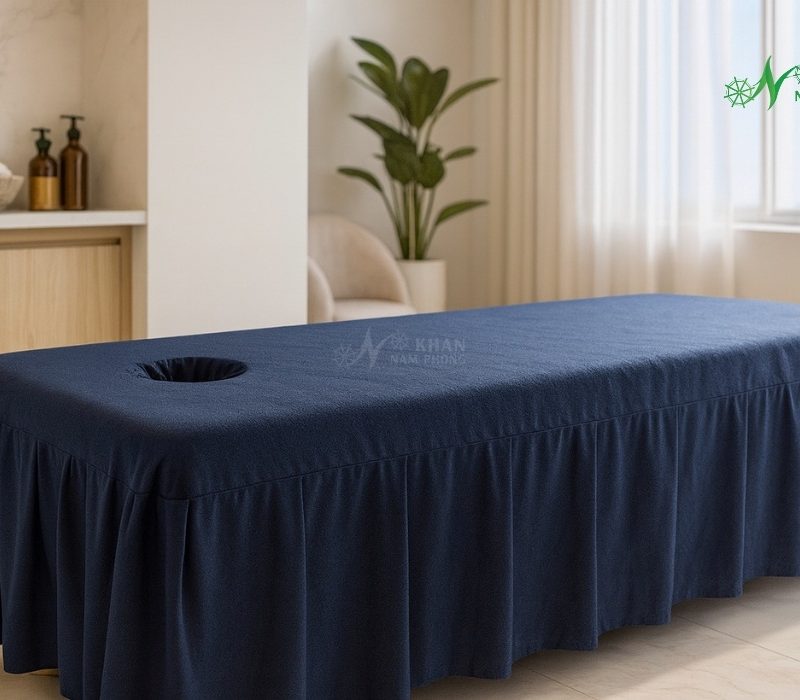 Ga Giường Spa Chất Liệu Thun Gấm Màu Xanh Navy Kèm Gối May Đo Theo Yêu Cầu