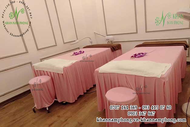 Ga trải giường Spa thun Hàn Quốc màu hồng kèm bọc ghế