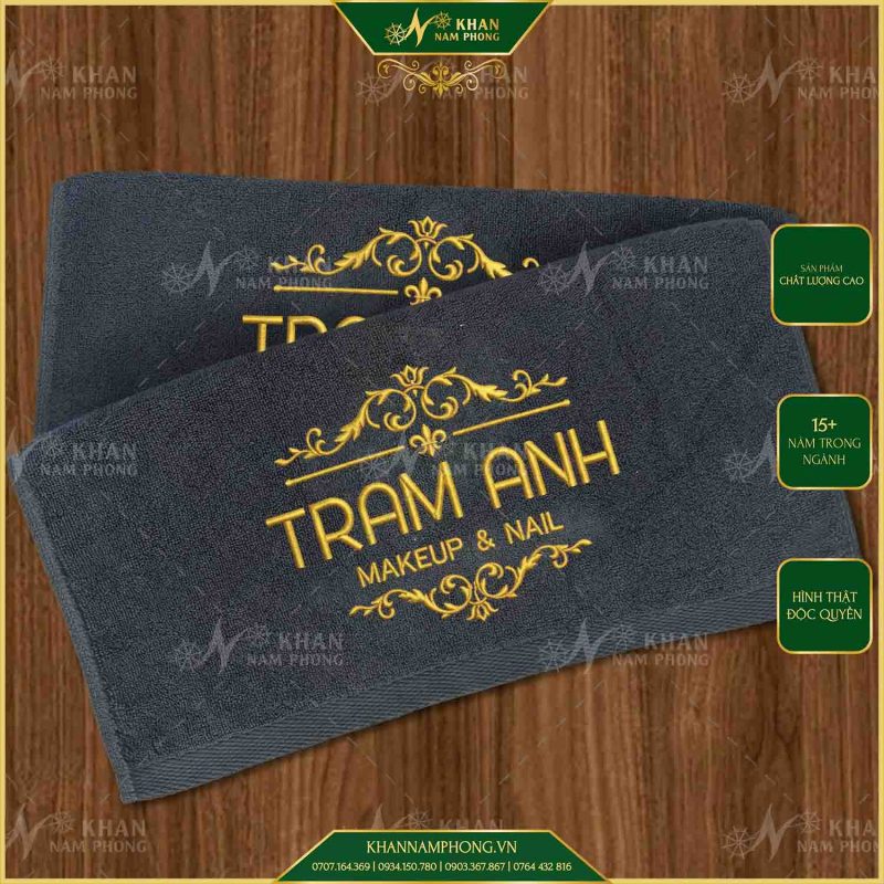 Bộ Khăn Nails, Khăn Làm Móng Màu Xám Thêu/Dập Logo (Cotton)