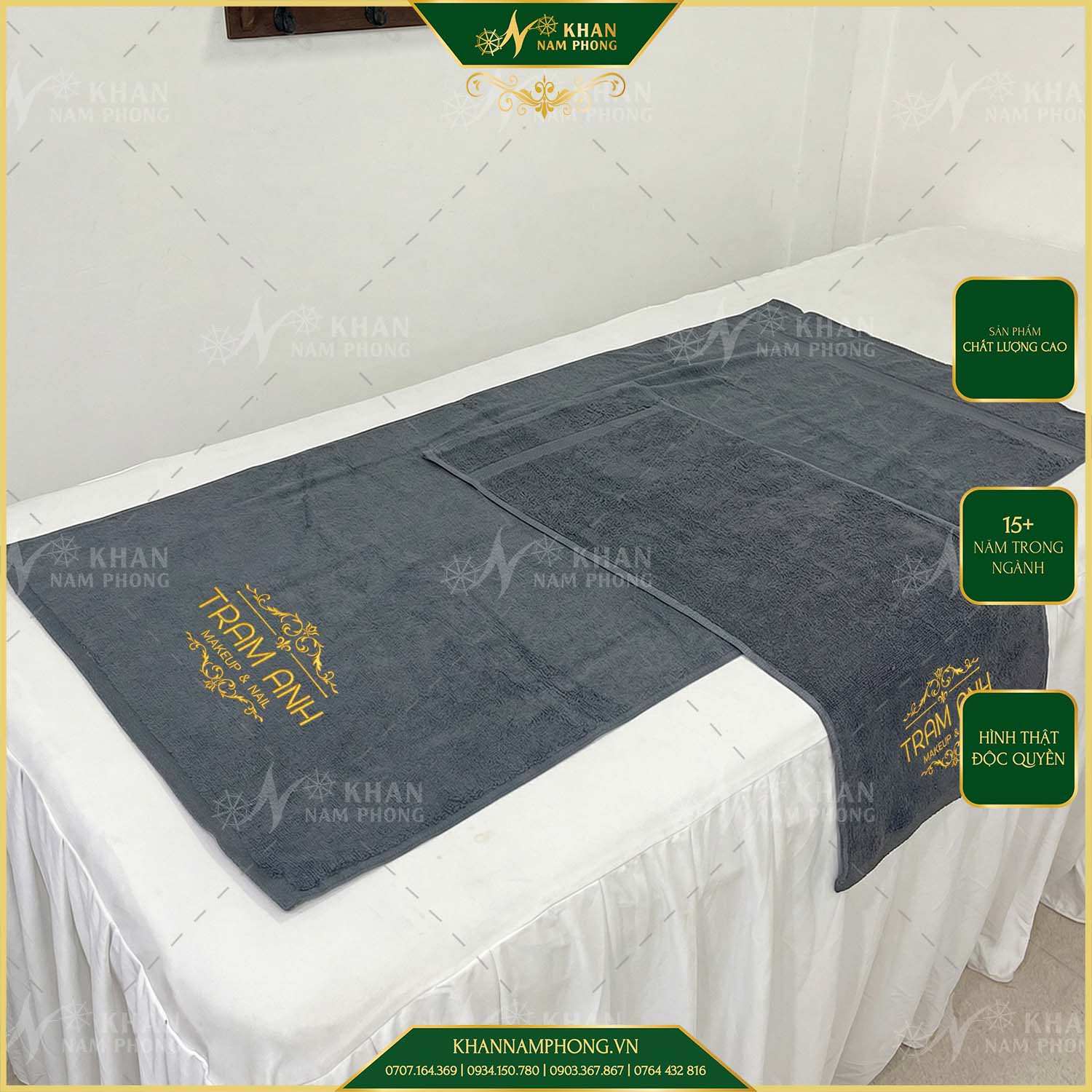 Bộ Khăn Nails, Khăn Làm Móng Màu Xám Thêu/Dập Logo (Cotton) Bộ Khăn Nails, Khăn Làm Móng Màu Xám Thêu/Dập Logo (Cotton)