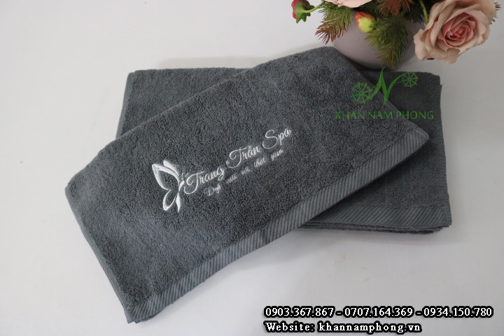 Mẫu khăn mặt Trang Trần Spa (Cotton Xám)