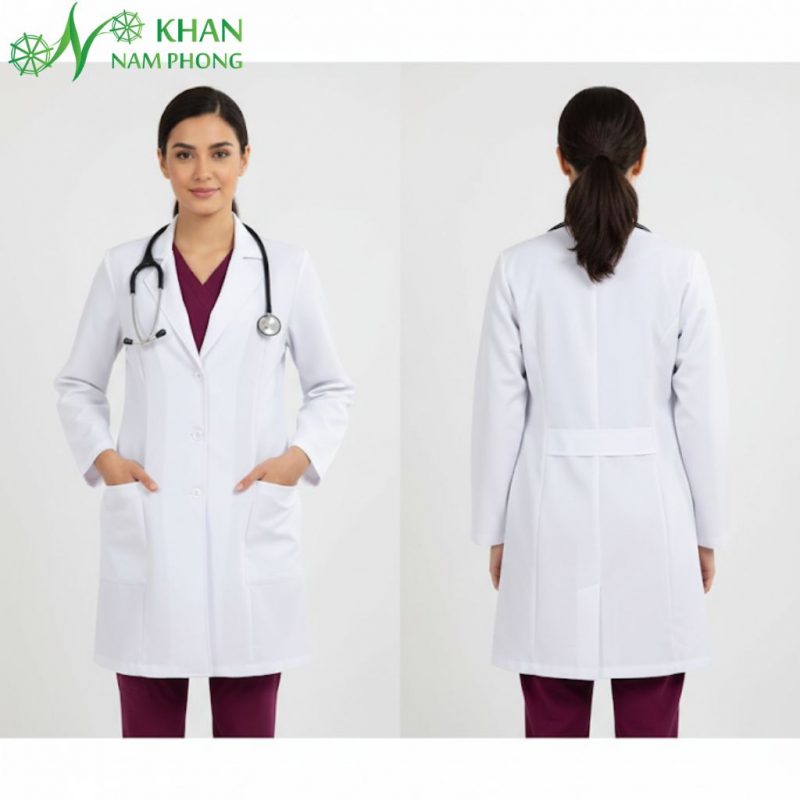 Áo Blouse Cổ Tim (Cổ V) Nam/ Nữ Cao Cấp Màu Trắng – Đồng Phục Spa, Clinic, TMV, Bệnh Viện