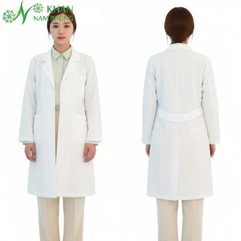 Áo Blouse Cổ Tim (Cổ V) Nam/ Nữ Cao Cấp Màu Trắng – Đồng Phục Spa, Clinic, TMV, Bệnh Viện