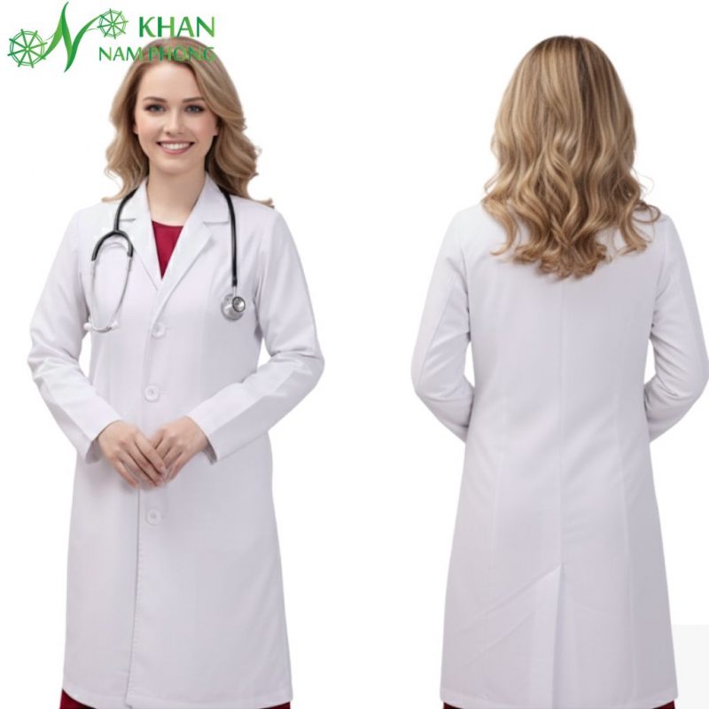 Áo Blouse Cổ Tim (Cổ V) Nam/ Nữ Cao Cấp Màu Trắng – Đồng Phục Spa, Clinic, TMV, Bệnh Viện