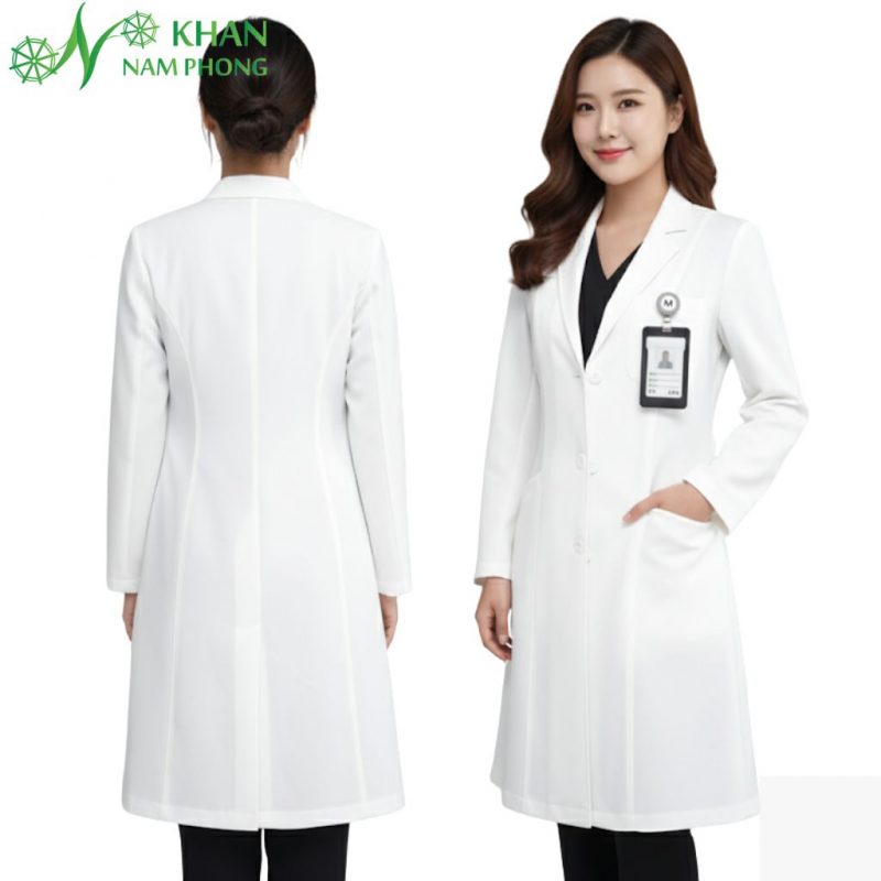 Áo Blouse Cổ Tim (Cổ V) Nam/ Nữ Cao Cấp Màu Trắng – Đồng Phục Spa, Clinic, TMV, Bệnh Viện