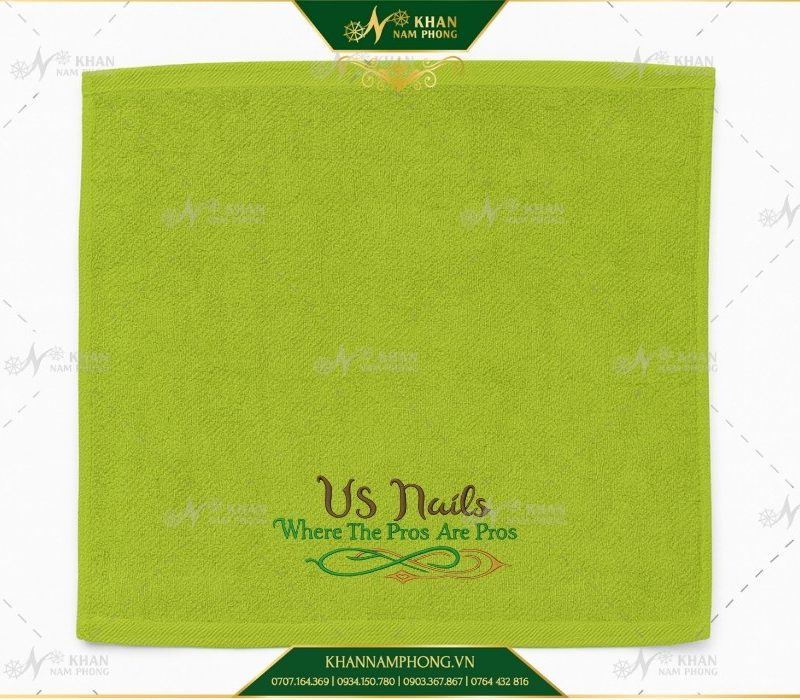 Bộ Khăn Nails Màu Xanh Cốm (100% Cotton) Thêu Logo