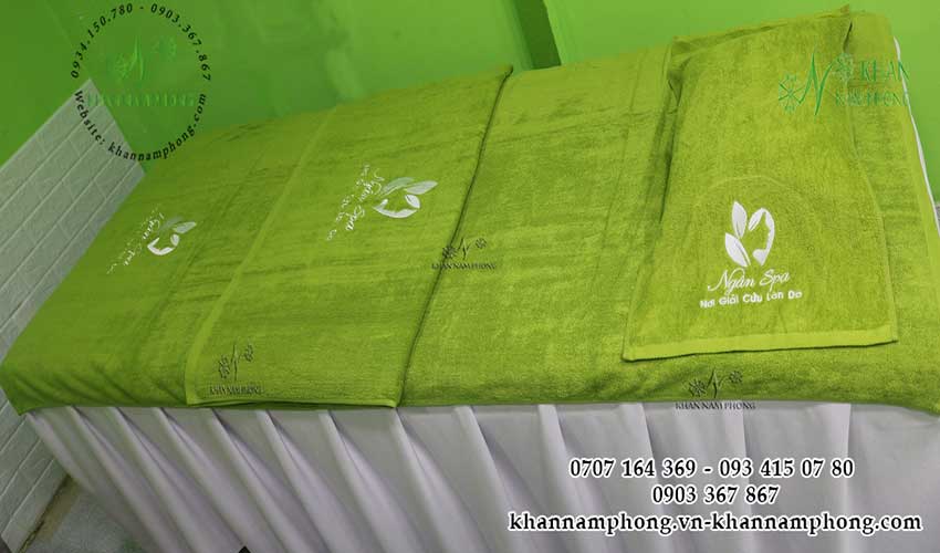 Mẫu khăn trải giường Ngân Spa (Xanh Cốm – Cotton)