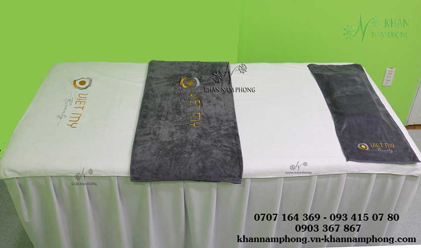 Mẫu khăn trải giường Việt Mỹ Spa (Xám-Microfiber)