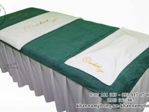 khăn của Orchid Spa chất liệu microfiber màu trắng -xám-xanh cổ vịt