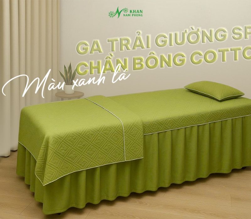 Ga Trải Giường Spa Chần Bông Cotton Màu Xanh Lá