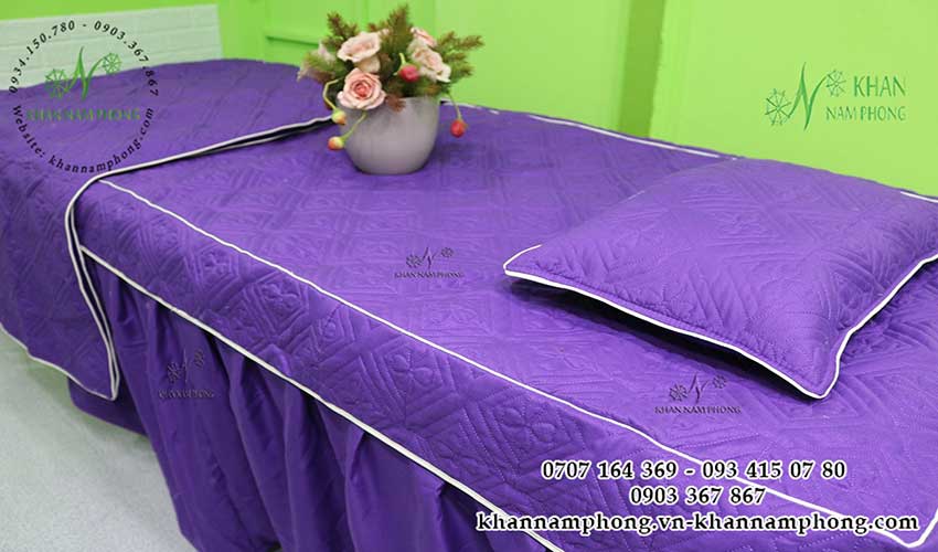 Ga giường Spa màu Tím chất liệu Trần bông