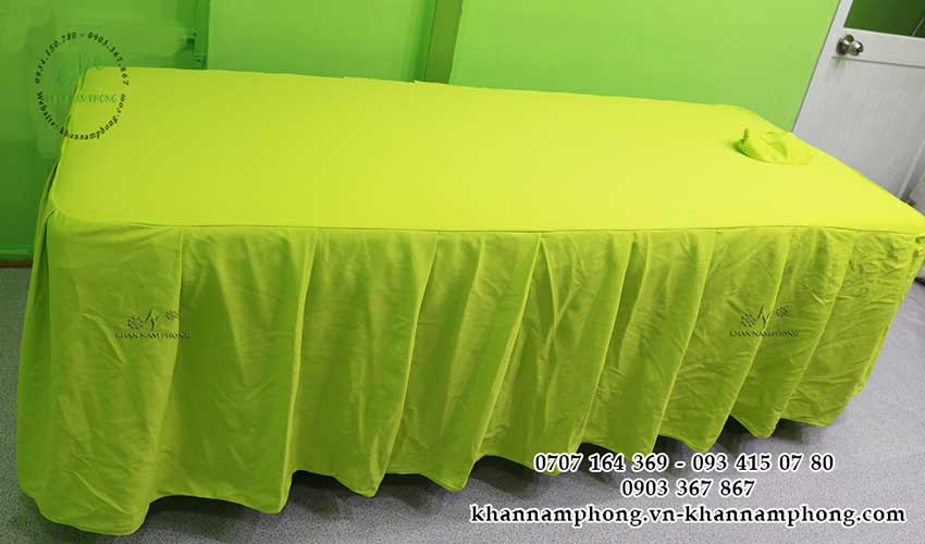 Ga giường Spa màu Xanh cốm chất liệu vải sọc chéo
