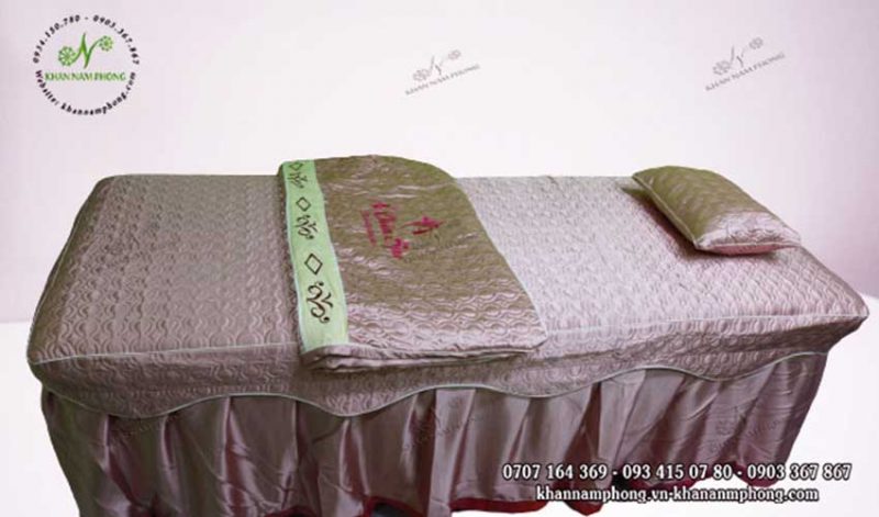 Dra giường Spa chất liệu Cotton trần bông màu hồng