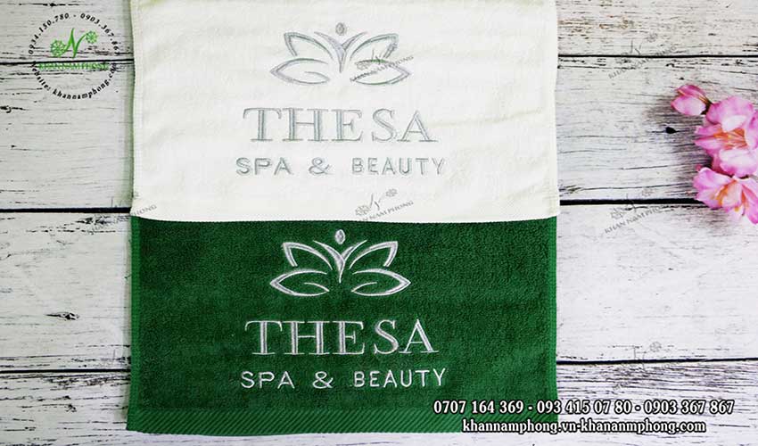 Mẫu khăn quấn tóc THESA Spa Beauty (Trắng & amp; Xanh lá- Cotton)