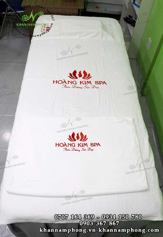 Mẫu khăn trải giường Hoàng Kim Spa (Trắng & amp - Cotton)