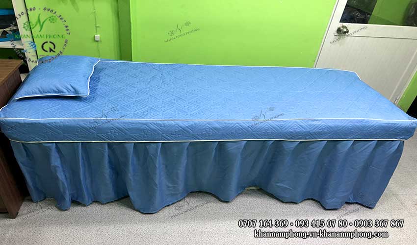 Ga trải giường spa trần bông màu xanh dương chất liệu cotton