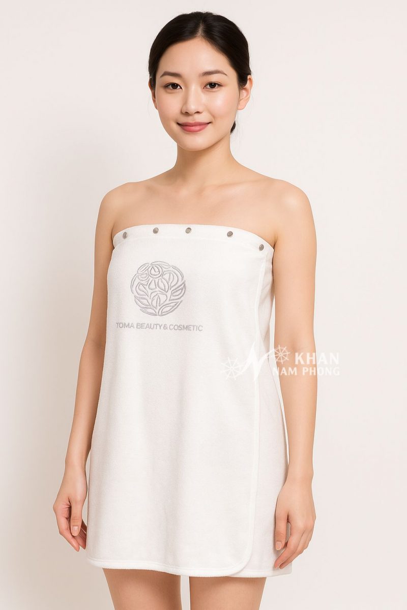 Váy Quây Spa Màu Trắng Microfiber Có Nút Bấm