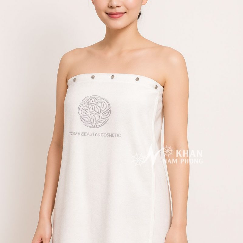 Váy Quây Spa Màu Trắng Microfiber Có Nút Bấm