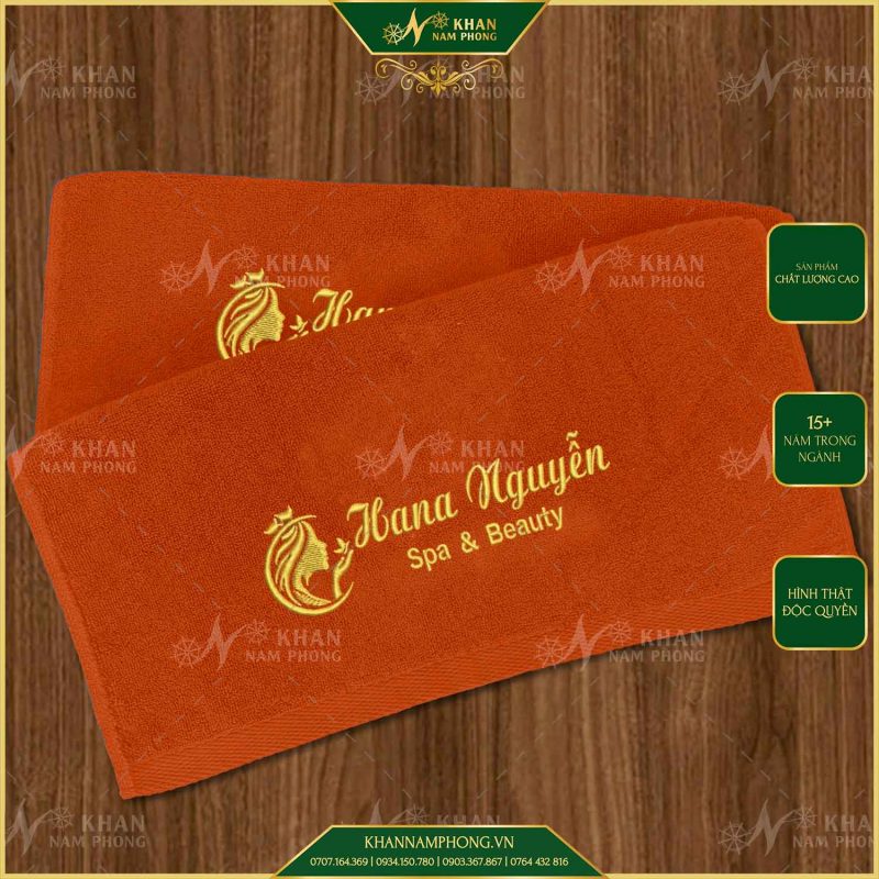 Bộ Khăn Cho Salon Nails, Làm Móng Màu Da Bò (100% Cotton) Thêu Logo
