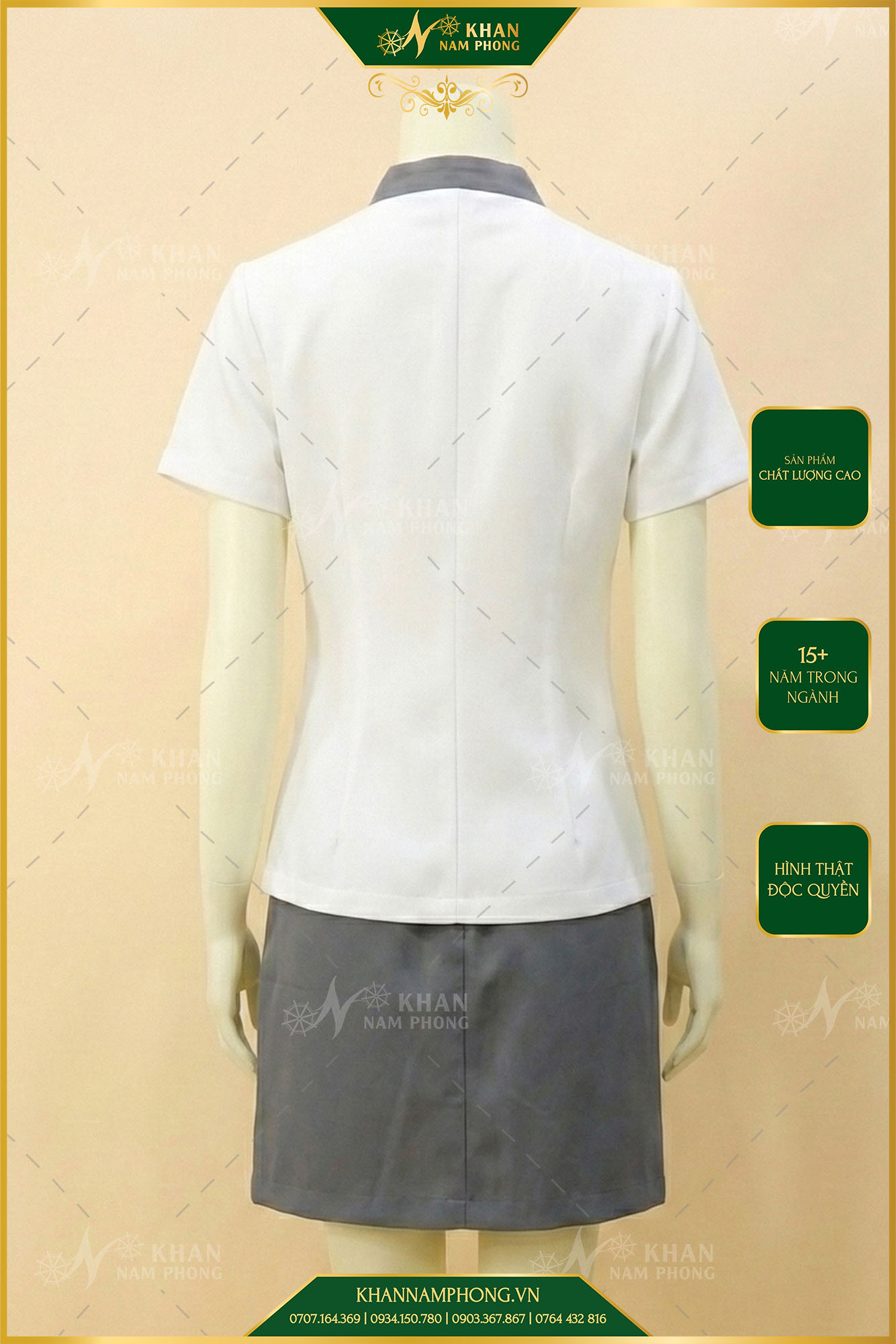 Đồng Phục Spa Màu Trắng Gạo Chất Liệu Cotton Nhật Thêu Logo Hoàng Trầm Massage Đồng Phục Spa Màu Trắng Gạo Chất Liệu Cotton Nhật Thêu Logo Hoàng Trầm Massage