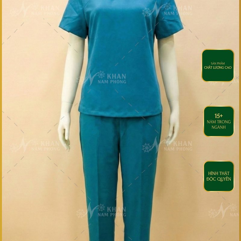Đồng Phục Spa Màu Xanh Da Trời Chất Liệu Cotton Nhật Thêu Logo Vy Gội Đầu Dưỡng Sinh