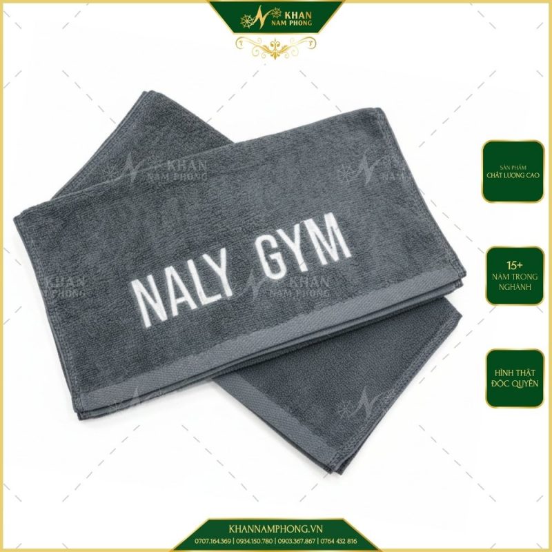 Khăn Thể Thao Tập Gym Cao Cấp Màu Xám 34x80cm Thêu Logo NALY GYM