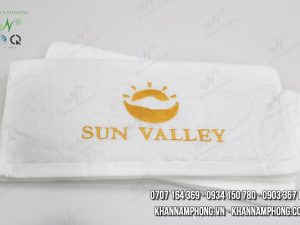 Khăn Lau Tay Khách Sạn Sun Valley Trắng Thêu Logo