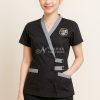 Đồng Phục Spa Cotton Nhật Màu Đen Viền Xám Thêu Logo Spa Beauty Mei