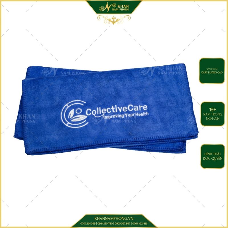 Khăn Thể Thao Tập Gym Màu Xanh Dương Microfiber 35x75cm Thêu Logo Collective Care