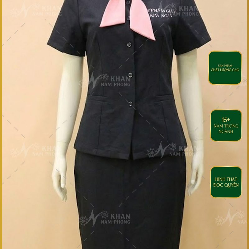 Váy Đồng Phục Spa Màu Đen Cotton Nhật Thêu Logo Mỹ Phẩm Giá Sỉ Kim Ngân