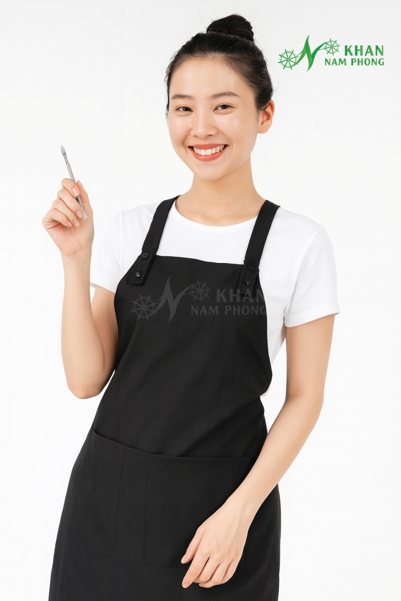Tạp Dề Đồng Phục Màu Đen Chất Liệu Cotton Lạnh Cổ Vuông Freesize 