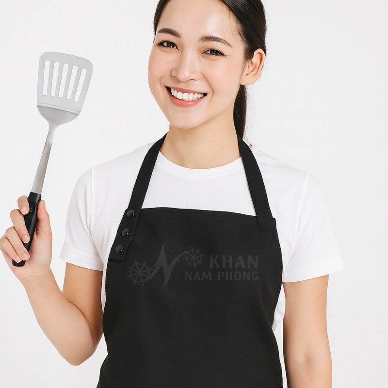 Tạp Dề Đồng Phục Màu Đen Chất Liệu Cotton Lạnh Cổ Vuông Freesize