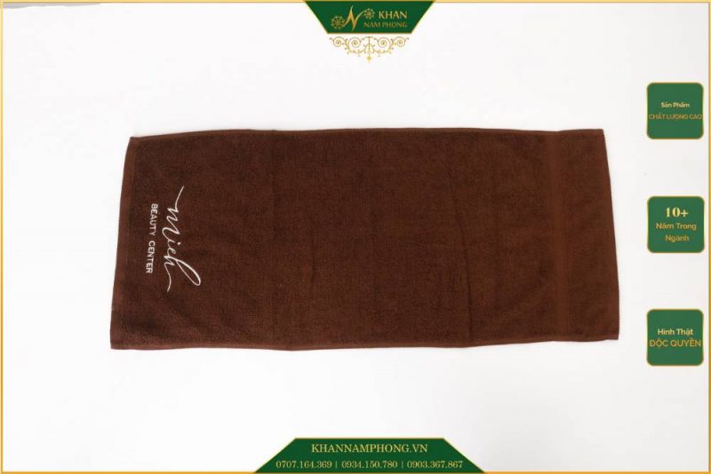 Khăn Tắm Gội Đầu Spa 100% Cotton Thêu Logo Màu Nâu Socola