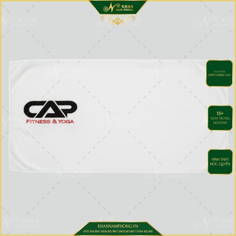 Khăn Tập Gym & Yoga Màu Trắng 100% Cotton Thêu Logo CAP Fitness & Yoga