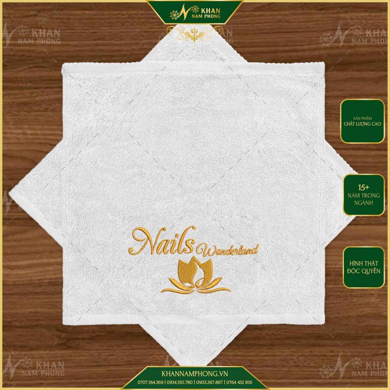 Khăn Nails, Khăn Làm Móng 100% Cotton Thêu Logo Màu Trắng