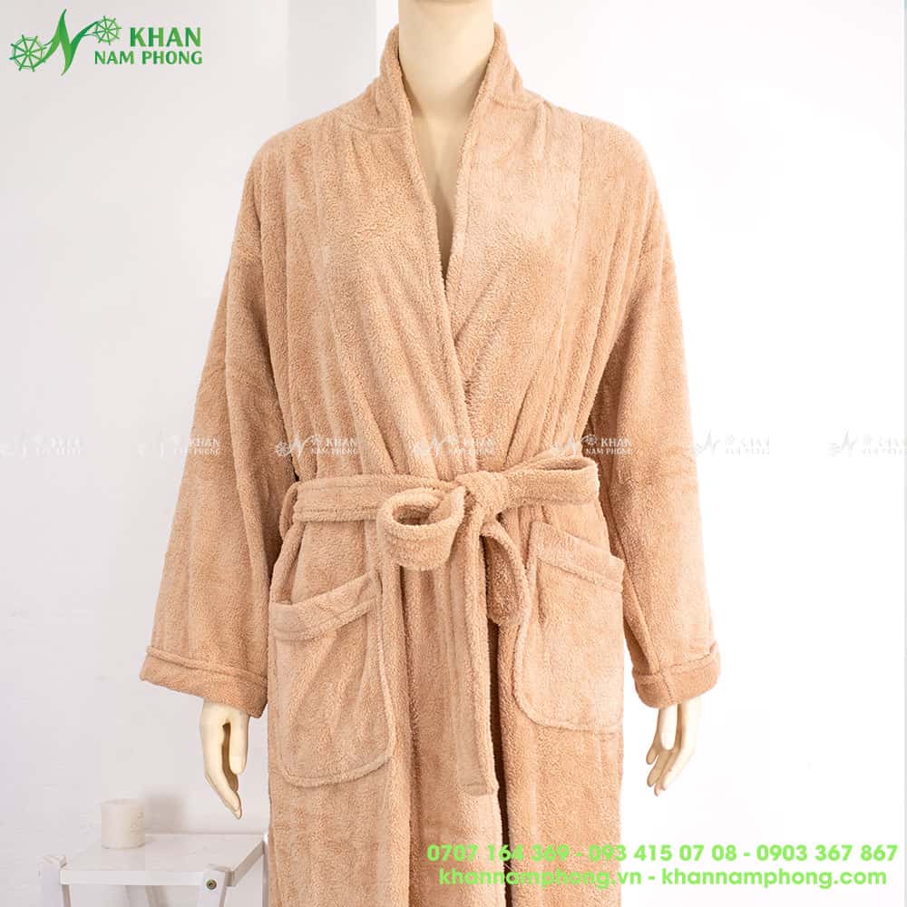 Áo Choàng Tắm Bông Cotton Màu Nâu Cao Cấp Chuyên Dùng Cho Khách Sạn, Spa, TMV