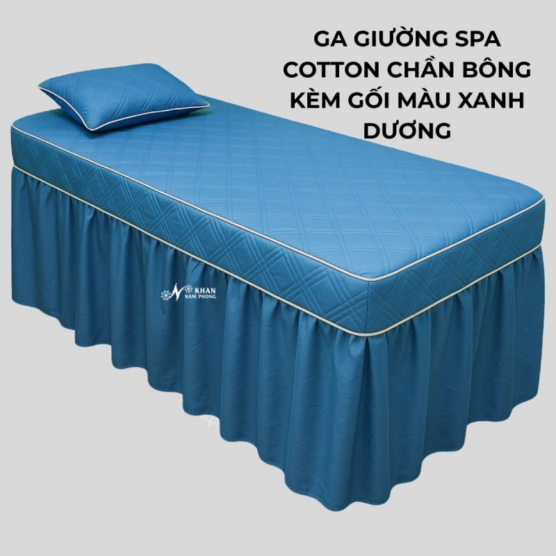 Ga Trải Giường Spa, Massage Trần Bông Cotton Màu Xanh Dương