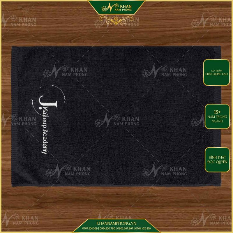 Bộ Khăn Nails, Khăn Làm Móng Màu Đen (Cotton) Thêu Logo
