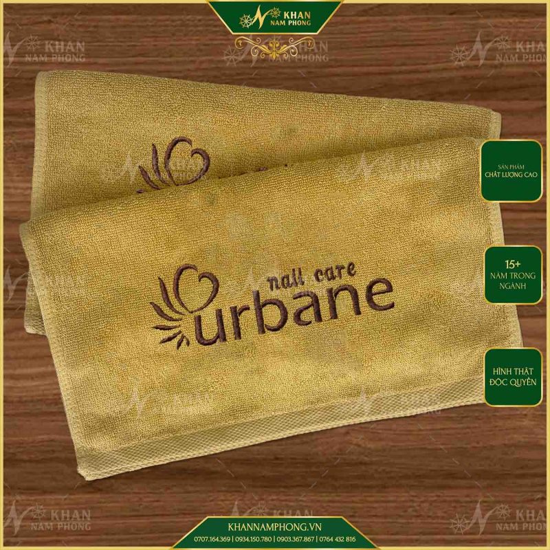 Bộ Khăn Nails, Làm Móng Màu Nâu Nhạt (Cotton) Thêu Logo