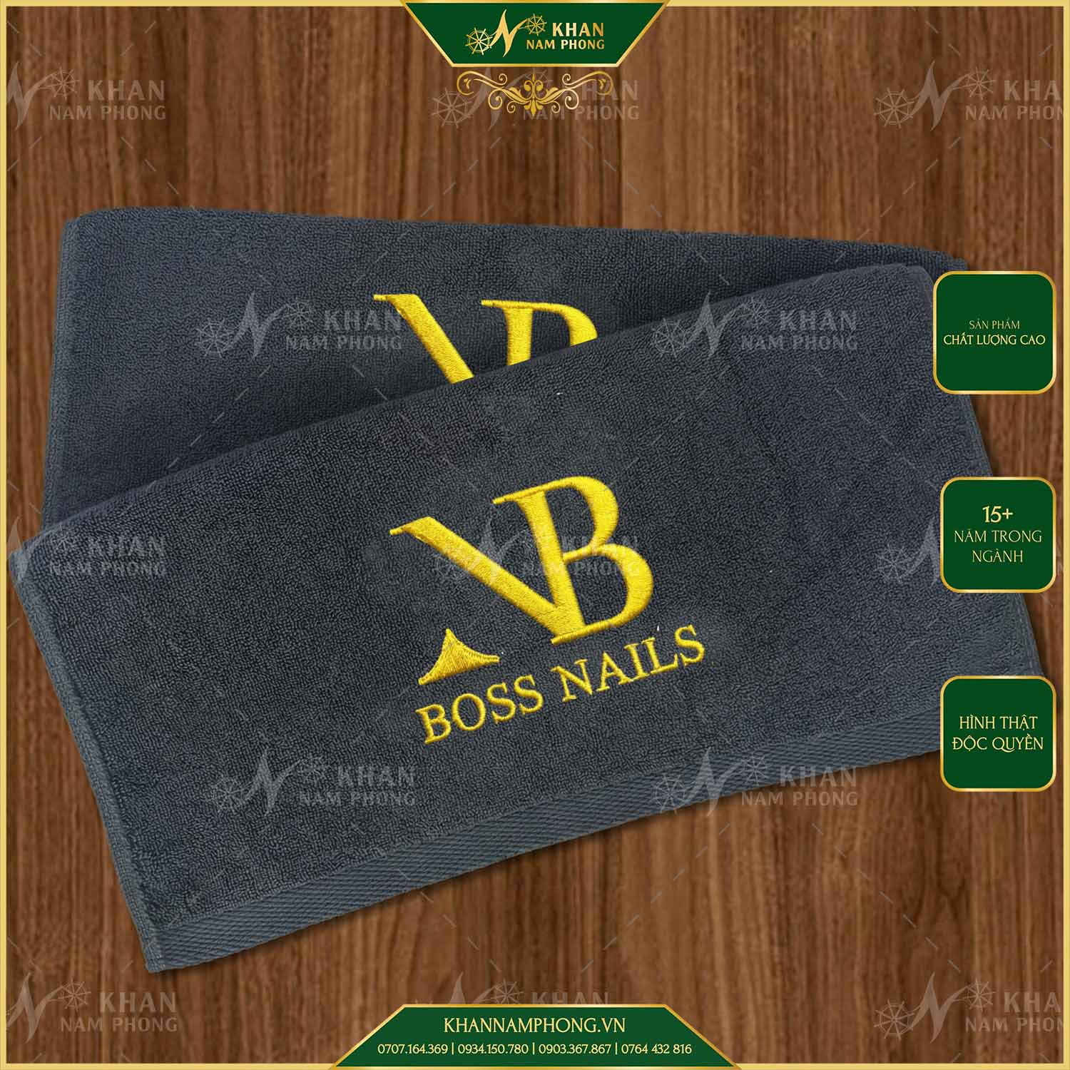 Khăn Nails Cotton Cao Cấp Màu Xám Thêu Logo Boss Nails - KT 34x34cm, 40x60cm Khăn Nails Cotton Cao Cấp Màu Xám Thêu Logo Boss Nails - KT 34x34cm, 40x60cm