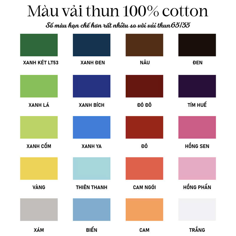 Bảng màu 100% cotton