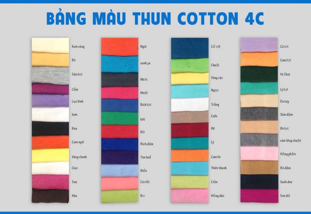 Bảng màu cotton trơn 4 chiều